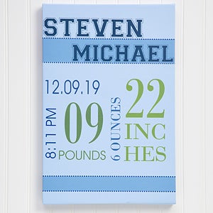 Personalized Baby's Birth Canvas Art for Boys - 12x18