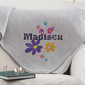 Personalized Sweatshirt Fleece Blanket   Flower Power