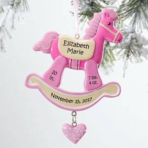 Rocking Horse 1st Christmas© Personalized Ornament-Pink