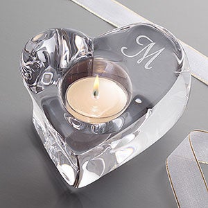 Engraved Monogram Crystal Heart Votive Candle Holder by Orrefors