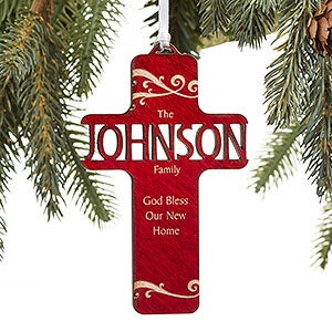 Bless Our Family Personalized Redl Wood Cross Ornament