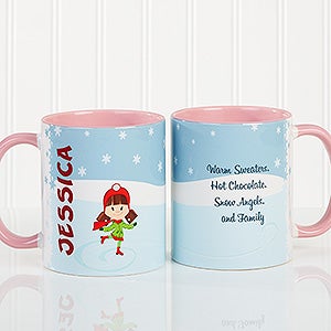 Ice Skating Character Personalized Coffee Mug 11oz.- Pink