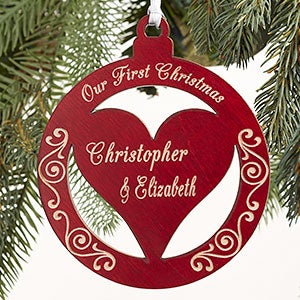 Our Love Personalized Red Wood Ornament