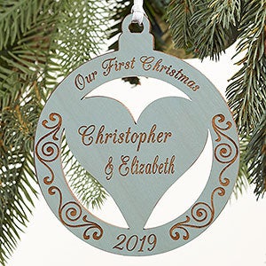 Our Love Personalized Blue Stain Wood Ornament