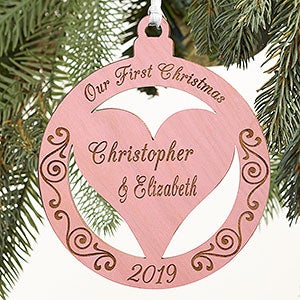 Our Love Personalized Pink Stain Wood Ornament