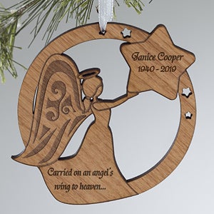 Memorial Angel Personalized Natural Wood Ornament