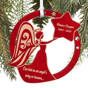 Memorial Angel Personalized Red Wood Ornament