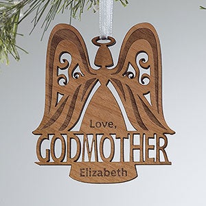 Godparent Natural Wood Angel Ornament