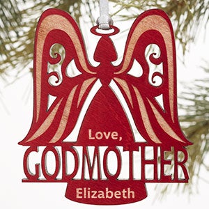 Godparent Red Wood Angel Ornament