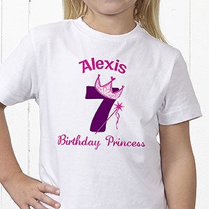 Girls Personalized Birthday Princess Kids T-Shirt - Youth Medium (10-12) - Red