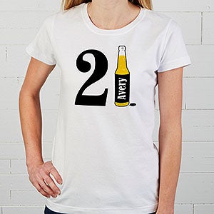 Personalized Birthday Fitted T-Shirt - 21st Birthday Beer - Ladies Small - White