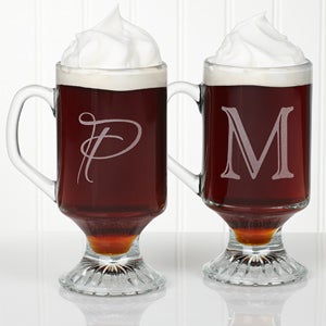 Personalized Glass Mug Set   Initial Monogram