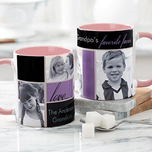 Personalized Photo Coffee Mugs - Favorite Faces - Pink Mug