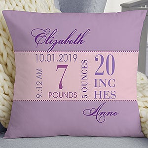 Custom Birth Announcement Pillow - 18 Pink