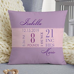 Personalized Birth Announcement Pillow - 14 Pink