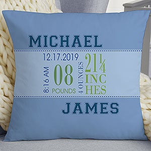 Custom Birth Announcement Pillow - 18 Blue