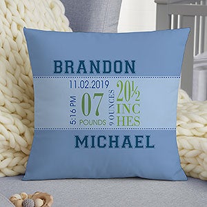 Personalized Birth Announcement Pillow - 14 Blue