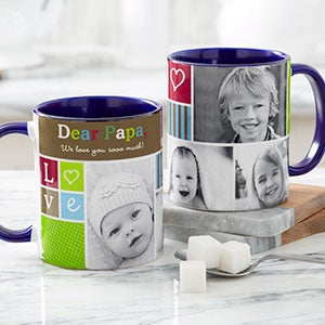 Large Personalized Picture Collage Coffee Mugs - Photo Fun - Blue Mug