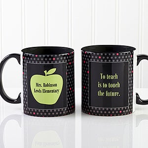 Teachers Green Apple Personalized Coffee Mug 11oz.- Black