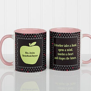 Teachers Green Apple Personalized Coffee Mug 11oz.- Pink