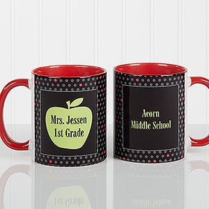 Teachers Green Apple Personalized Coffee Mug 11oz.- Red