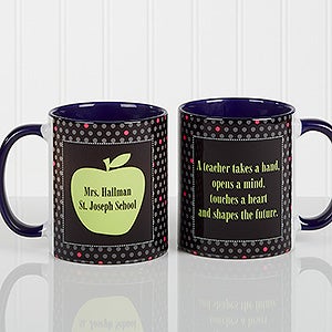 Teachers Green Apple Personalized Coffee Mug 11oz.- Blue