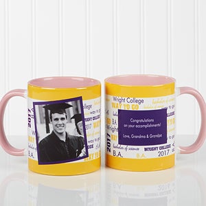 School Spirit Graduation Personalized Photo Coffee Mug 11oz.- Pink