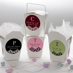 Personalized Wedding Favor Stickers - Damask Monogram