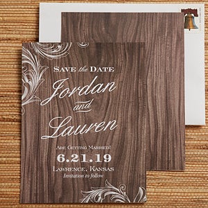 Personalized Wedding Save The Date Cards - Wood Carving - Set of 12