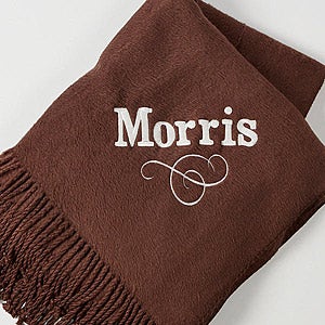 Personalized Throw Blankets   Embroidered Name   Brown