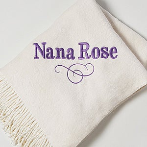 Personalized Throw Blankets   Embroidered Name   Ivory