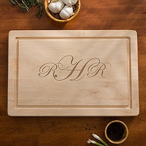 Personalized Maple Cutting Board with Serving Handles - Raised Monogram