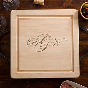 Raised Monogram Maple Cutting Boards with Serving Handles - Maple