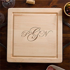 Maple Leaf Raised Monogram Square Cutting Board-Handles