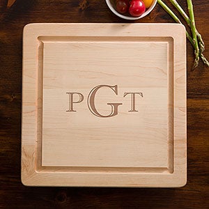 Raised Monogram Square Cutting Board - Maple