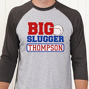 Father & Son Personalized Big Slugger Baseball T Shirts   Grey