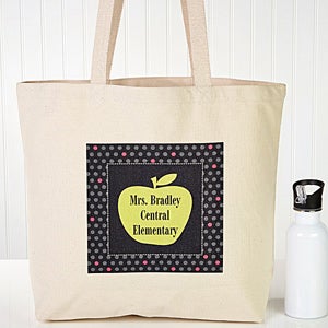 Personalized Teachers Tote Bags   Green Apple