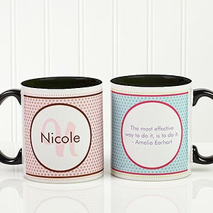 Polka Dot Monogram Personalized Coffee Mug 11oz.- Black