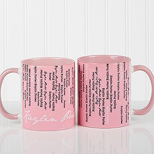 Cascading Names Personalized Coffee Mug- 11oz.- Pink