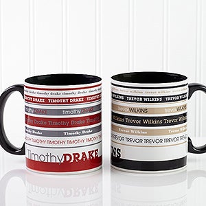 Signature Stripe Personalized Coffee Mug 11oz.- Black