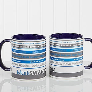 Signature Stripe Personalized Coffee Mug 11oz.- Blue