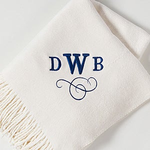 Personalized Throw Blankets   Luxury Embroidered Monogram   Ivory