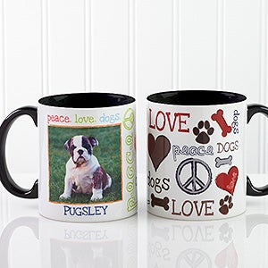 Peace, Love, Dogs Personalized Pet Coffee Mug - Black Handle