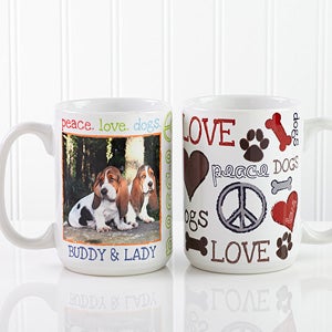 Large Personalized Pet Coffee Mug   Peace, Love, Dogs