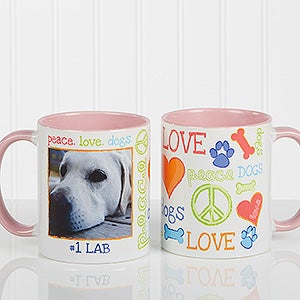 Peace, Love, Dogs Personalized Pet Coffee Mug - Pink Handle