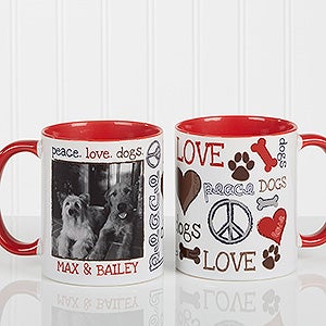 Peace, Love, Dogs Personalized Pet Coffee Mug - Red Handle