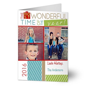 Most Wonderful Time Photo Christmas Card- 3 Photo