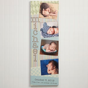 Scrapbook Memories Personalized Baby Photo Canvas Print - 16x42