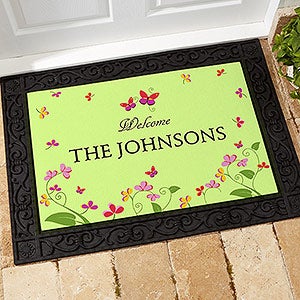 Floral Welcome Personalized Doormat- 18x27