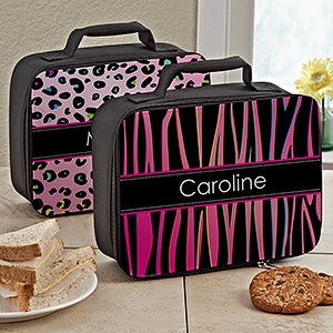 Personalized Girls Lunch Tote   Animal Print